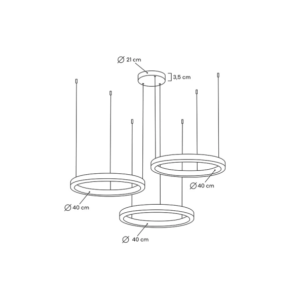 Lampa wisząca RING 40 + 40 + 40 złota na jednej podsufitce